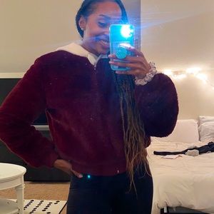 Wine Red Faux Fur Jacket, Large (Like Small)